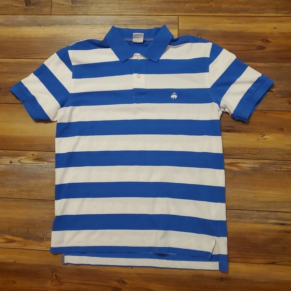Brooks Brothers 346 Golf Performance Polo Mens L Blue White Striped Slim Fit